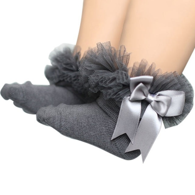 3 Pairs Bow Lace Socks Baby Cotton Ankle Socks, Size:M