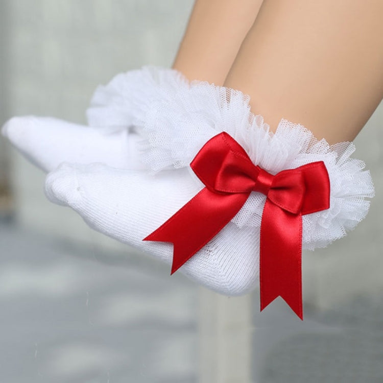 3 Pairs Bow Lace Socks Baby Cotton Ankle Socks, Size:M