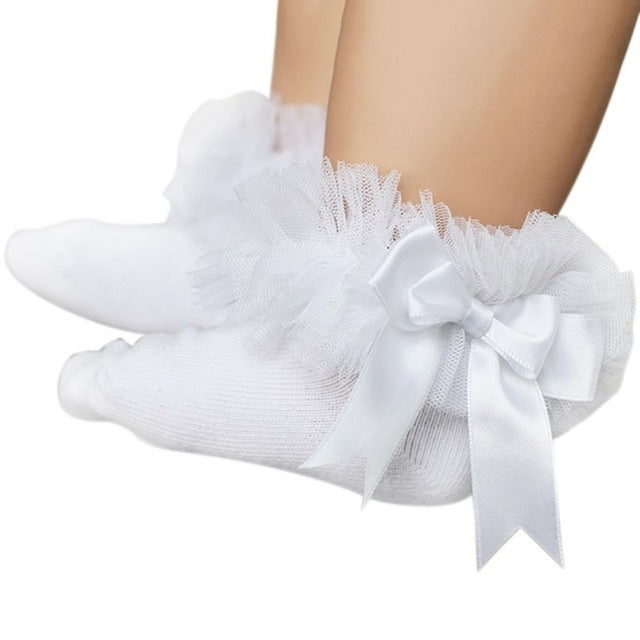 3 Pairs Bow Lace Socks Baby Cotton Ankle Socks, Size:M