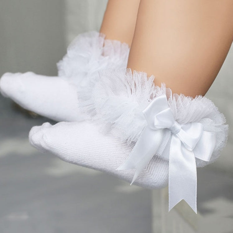 3 Pairs Bow Lace Socks Baby Cotton Ankle Socks, Size:M