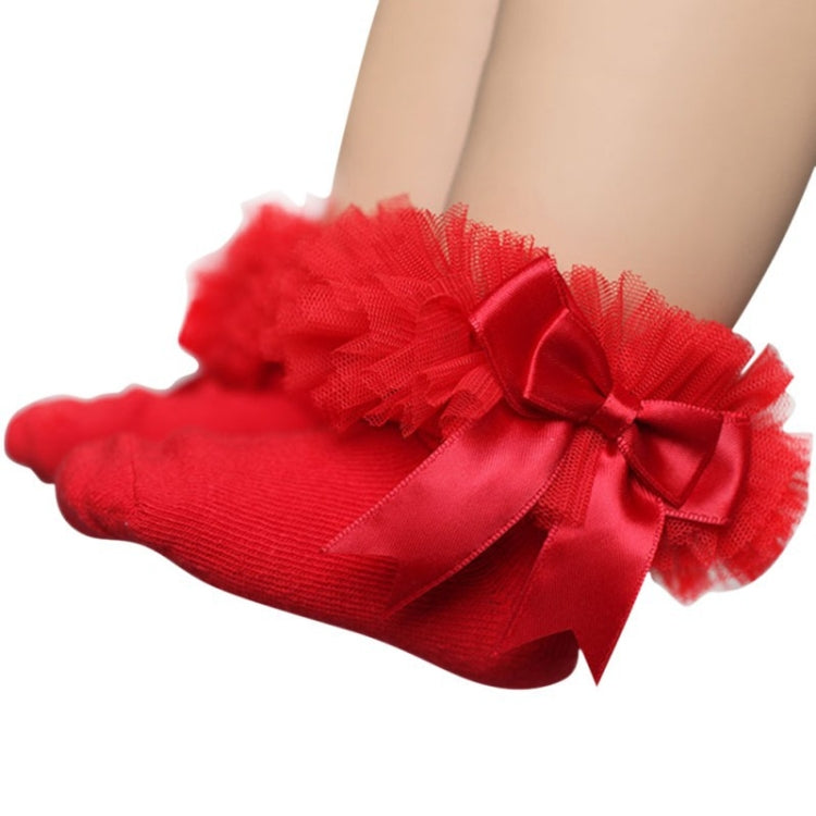 3 Pairs Bow Lace Socks Baby Cotton Ankle Socks, Size:L