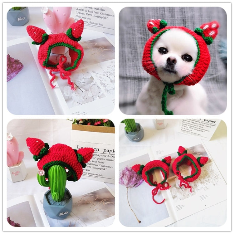 Cute Strawberry Headgear Handmade Knitted Hat Pet Accessories, Size: S