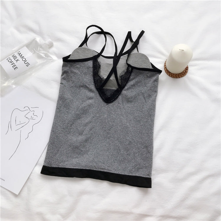 Slim Back V Lace Underwear Gathers Base With Chest Pad And Beautiful Back Camisole, Size: Free Size