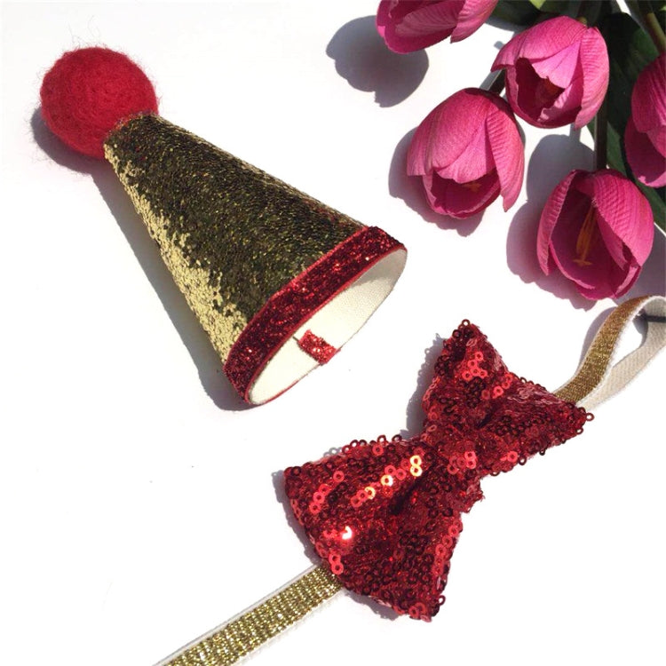 3 PCS Pets Sequined Bows Hat Christmas Decorations Supplies(Bow+Hat)