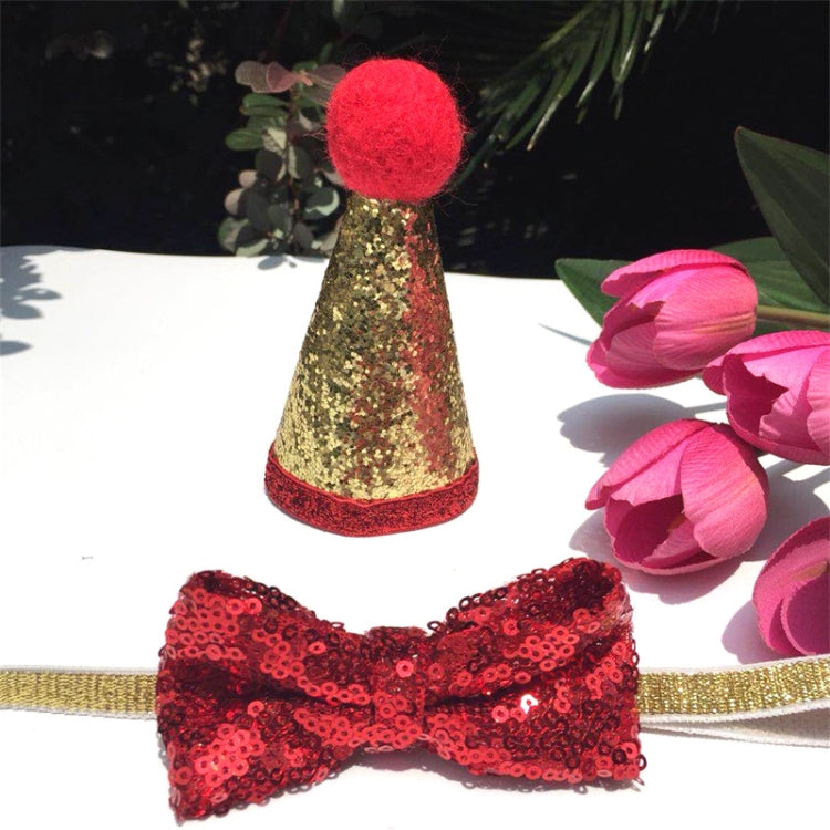 3 PCS Pets Sequined Bows Hat Christmas Decorations Supplies(Bow+Hat)