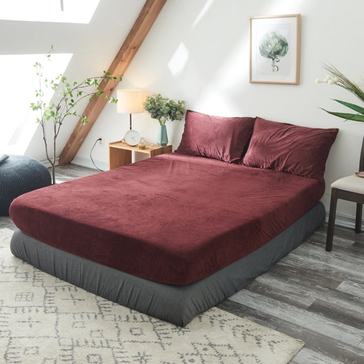3 in 1 Warm Comfortable Short Plush Soft Velvet Bed Mattress Cover with 2PCS Pillowcases, Size:180x200x25cm
