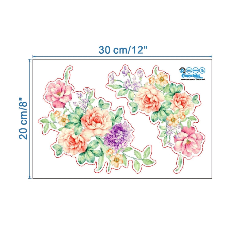 2 PCS Peony Flower Toilet Stickers Living Room TV Background Wall Decoration Kindergarten Environment Layout Mural