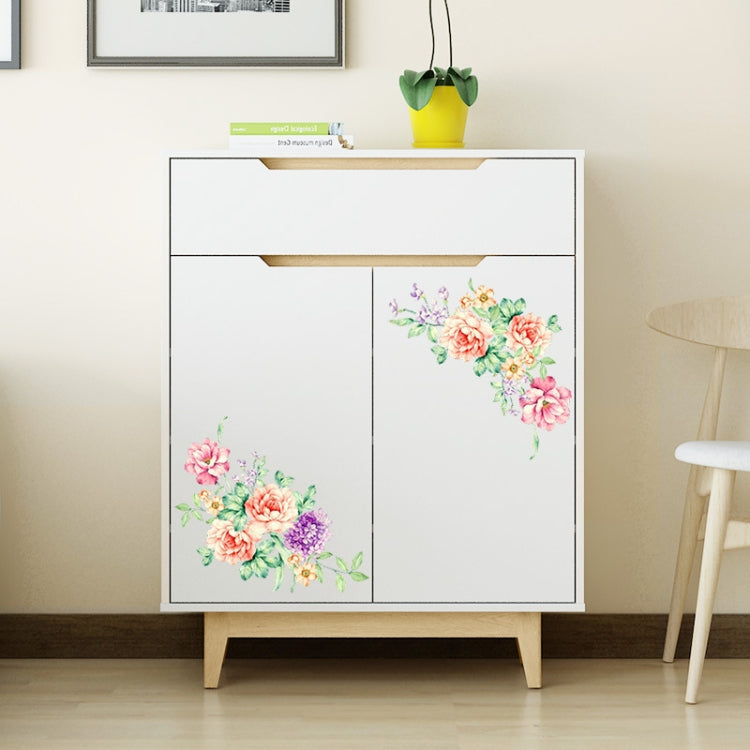 2 PCS Peony Flower Toilet Stickers Living Room TV Background Wall Decoration Kindergarten Environment Layout Mural