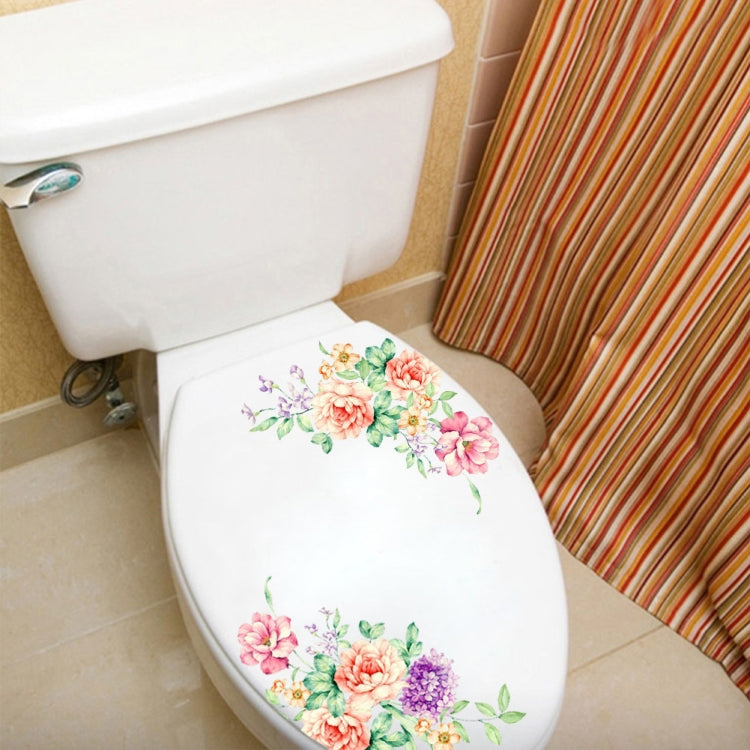 2 PCS Peony Flower Toilet Stickers Living Room TV Background Wall Decoration Kindergarten Environment Layout Mural