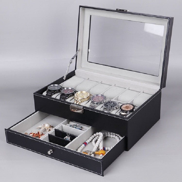 PU Leather 12-bit Watch Box Double-layer Jewelry Box Storage Display Box
