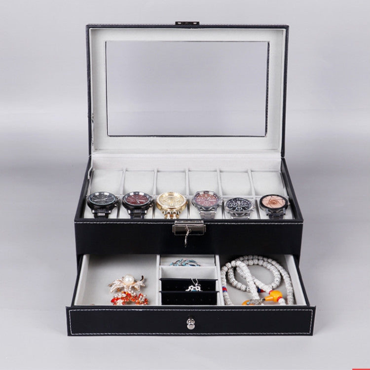 PU Leather 12-bit Watch Box Double-layer Jewelry Box Storage Display Box
