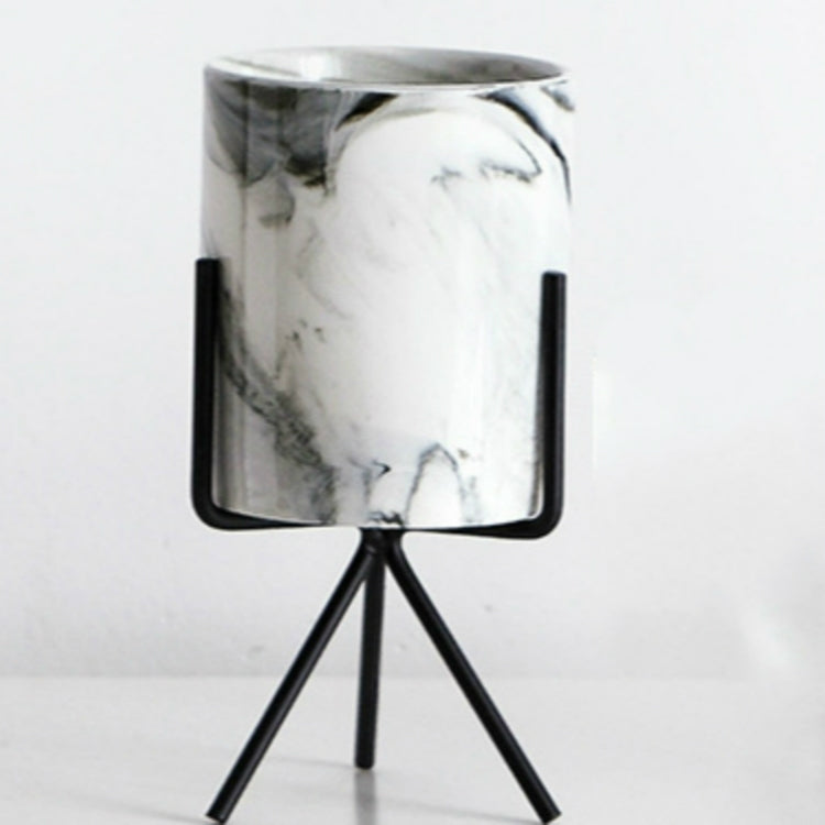 Nordic Minimalism Style Marble Pattern Golden Ceramics Iron Art Vase Tabletop Flower Pot, Size:L