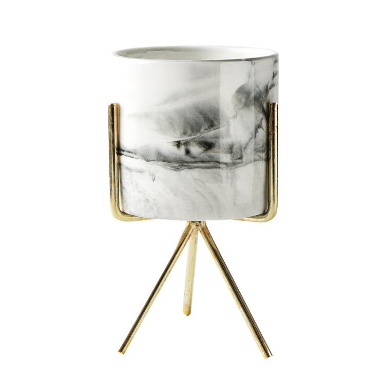 Nordic Minimalism Style Marble Pattern Golden Ceramics Iron Art Vase Tabletop Flower Pot, Size:L