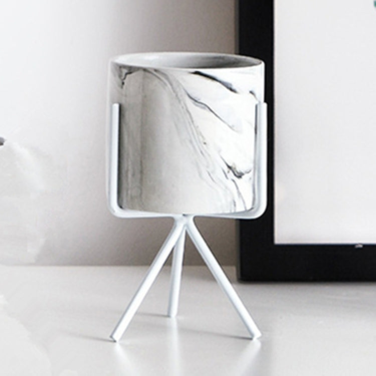 Nordic Minimalism Style Marble Pattern Golden Ceramics Iron Art Vase Tabletop Flower Pot, Size:L