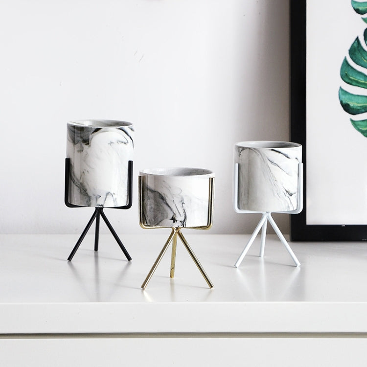 Nordic Minimalism Style Marble Pattern Golden Ceramics Iron Art Vase Tabletop Flower Pot, Size:L