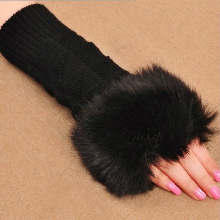 Fashion Women Faux Rabbit Fur Hand Wrist Crochet Knitted Fingerless Gloves Knitting Mittens Winter Autumn Warmer