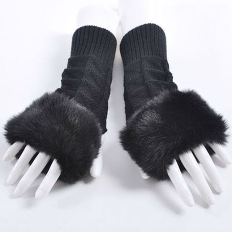 Fashion Women Faux Rabbit Fur Hand Wrist Crochet Knitted Fingerless Gloves Knitting Mittens Winter Autumn Warmer
