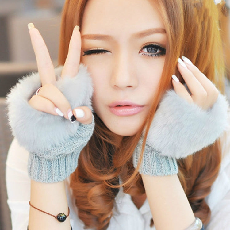 Fashion Women Faux Rabbit Fur Hand Wrist Crochet Knitted Fingerless Gloves Knitting Mittens Winter Autumn Warmer