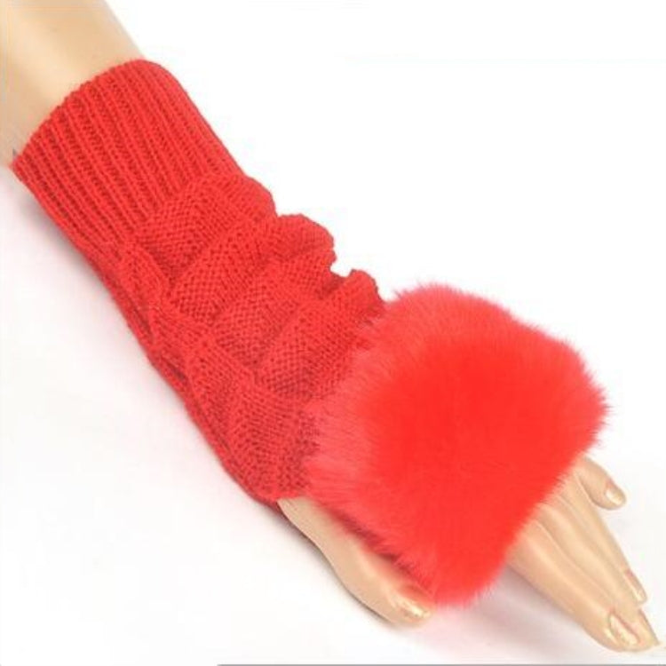 Fashion Women Faux Rabbit Fur Hand Wrist Crochet Knitted Fingerless Gloves Knitting Mittens Winter Autumn Warmer