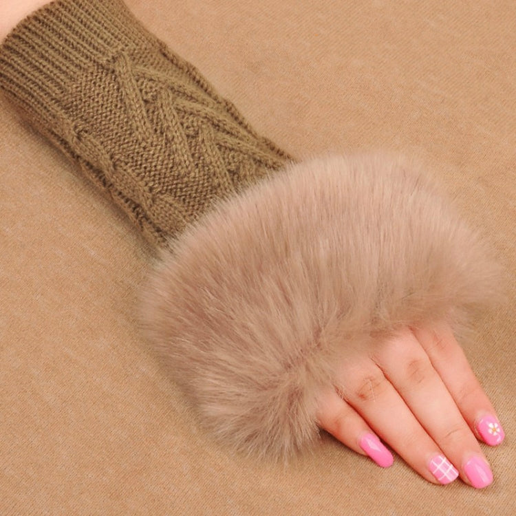 Fashion Women Faux Rabbit Fur Hand Wrist Crochet Knitted Fingerless Gloves Knitting Mittens Winter Autumn Warmer