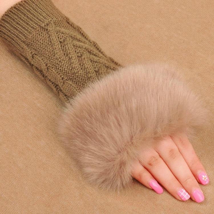 Fashion Women Faux Rabbit Fur Hand Wrist Crochet Knitted Fingerless Gloves Knitting Mittens Winter Autumn Warmer