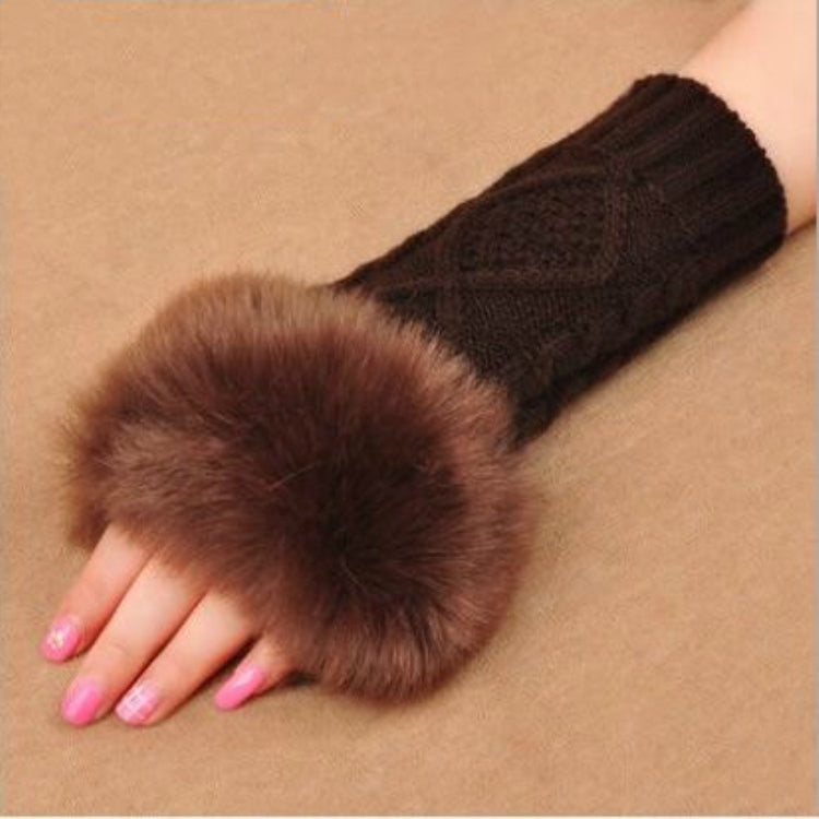 Fashion Women Faux Rabbit Fur Hand Wrist Crochet Knitted Fingerless Gloves Knitting Mittens Winter Autumn Warmer
