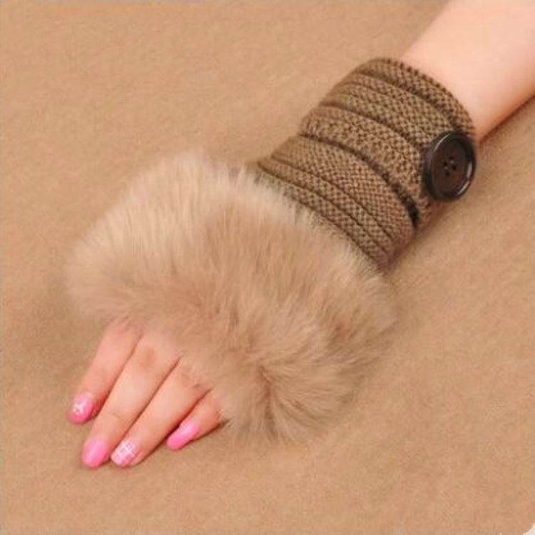 Fashion Women Faux Rabbit Fur Hand Wrist Crochet Knitted Fingerless Gloves Knitting Mittens Winter Autumn Warmer