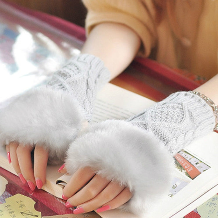 Fashion Women Faux Rabbit Fur Hand Wrist Crochet Knitted Fingerless Gloves Knitting Mittens Winter Autumn Warmer