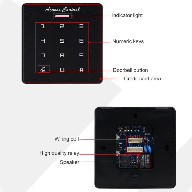 Simple IDIC Card Access Control All-in-one Machine Key Touch Access Control Controller Induction Card  Password, Style:A2-Physical Buttons