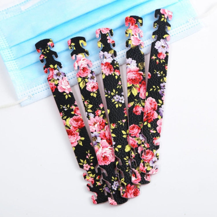 20 PCS Adjustable Face Mask Ear Band Rope Anti-slip PU Leather Extension Buckle Hood(Flower Color)