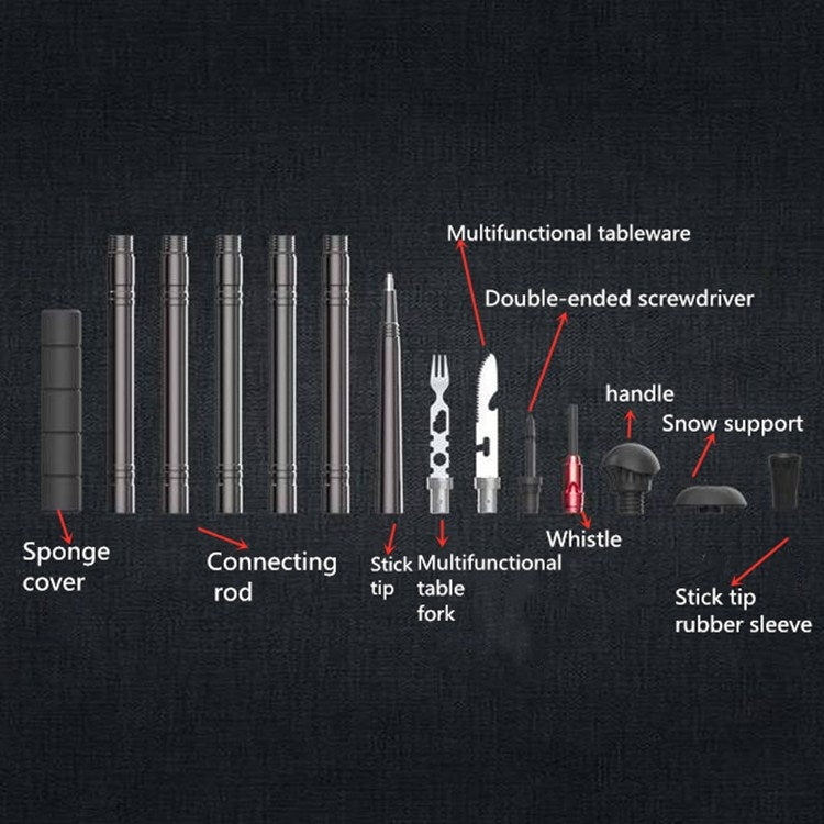 Multifunctional Foldable Trekking Pole With Cutlery Spoon Portable Tableware Self-defense Stick