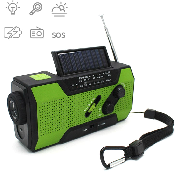 Multifunctional Hand Crank Solar Power LED Flashlight Full Band FM Radio Desk Lamp Alarm, Style:Ordinary Version