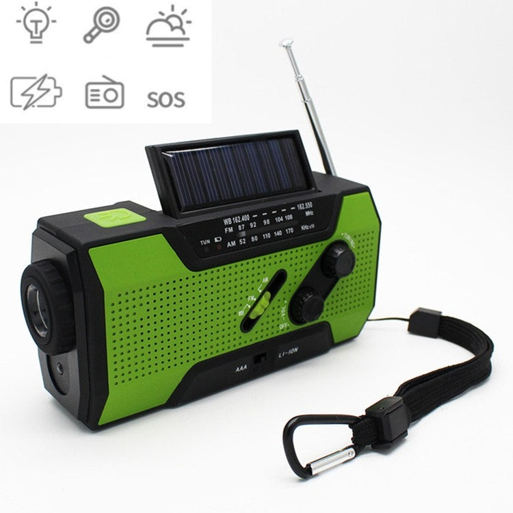 Multifunctional Hand Crank Solar Power LED Flashlight Full Band FM Radio Desk Lamp Alarm, Style:Ordinary Version