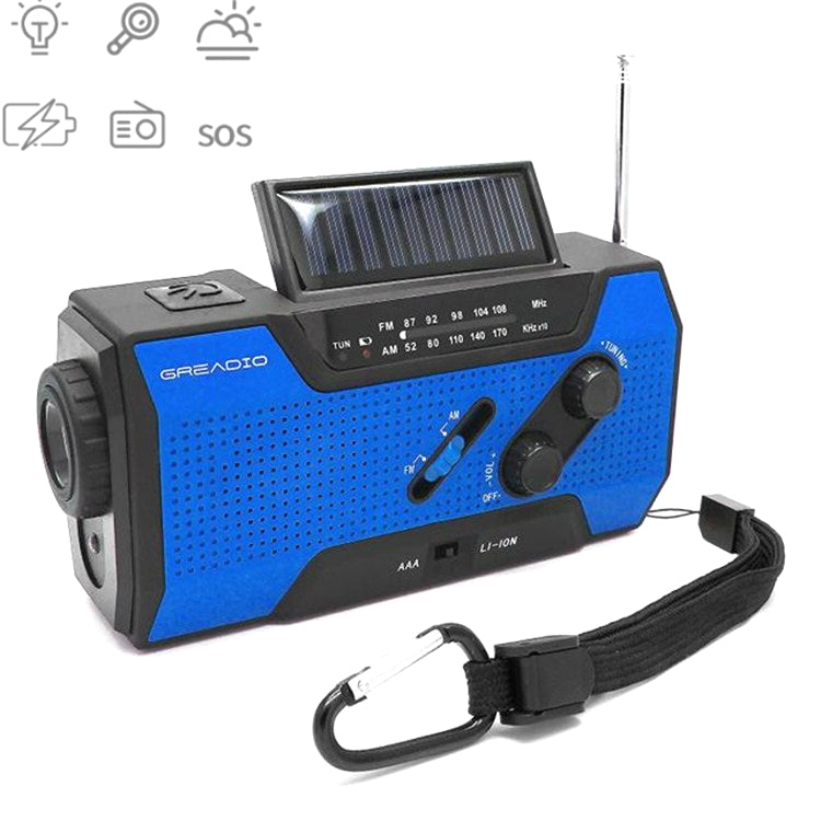 Multifunctional Hand Crank Solar Power LED Flashlight Full Band FM Radio Desk Lamp Alarm, Style:Ordinary Version