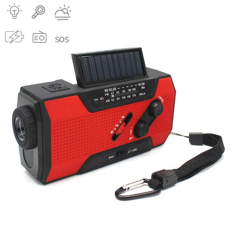 Multifunctional Hand Crank Solar Power LED Flashlight Full Band FM Radio Desk Lamp Alarm, Style:Ordinary Version