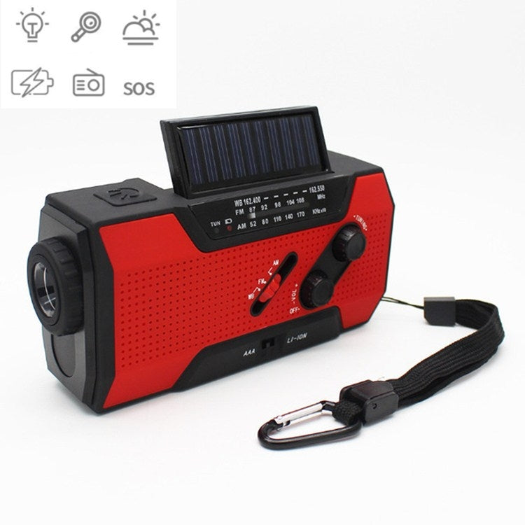 Multifunctional Hand Crank Solar Power LED Flashlight Full Band FM Radio Desk Lamp Alarm, Style:Ordinary Version