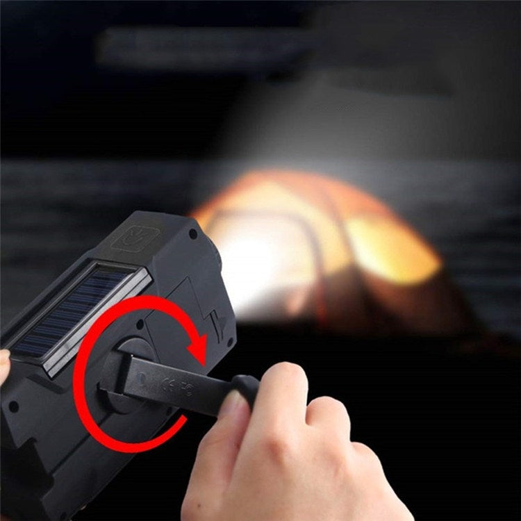 Multifunctional Hand Crank Solar Power LED Flashlight Full Band FM Radio Desk Lamp Alarm, Style:Ordinary Version