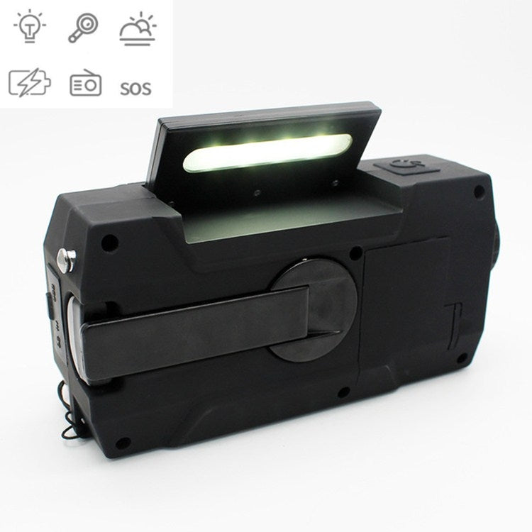 Multifunctional Hand Crank Solar Power LED Flashlight Full Band FM Radio Desk Lamp Alarm, Style:Ordinary Version