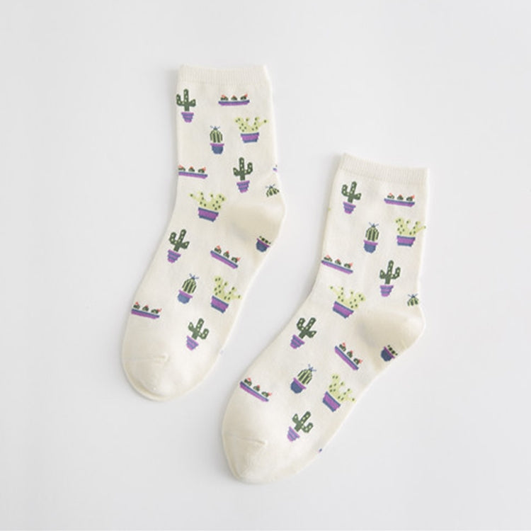 Summer Cactus Pattern Boat Flower Women Cotton Socks