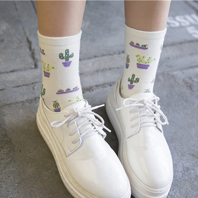 Summer Cactus Pattern Boat Flower Women Cotton Socks