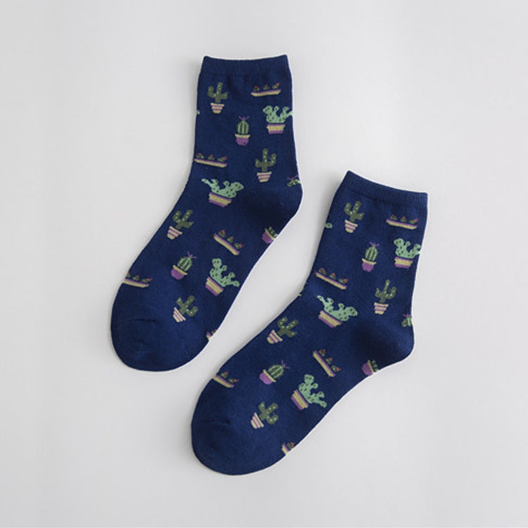 Summer Cactus Pattern Boat Flower Women Cotton Socks