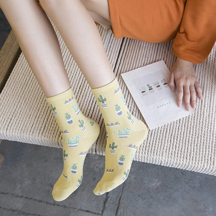 Summer Cactus Pattern Boat Flower Women Cotton Socks