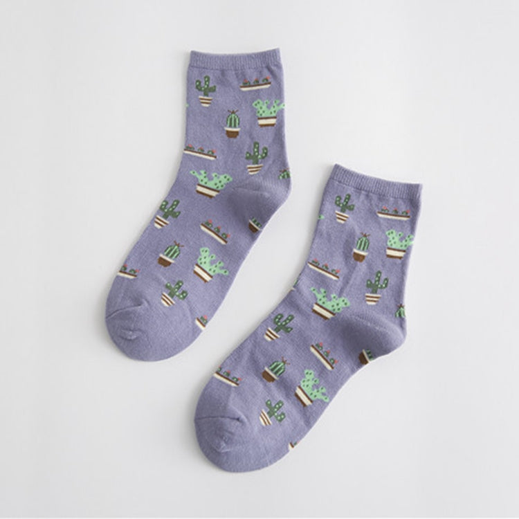 Summer Cactus Pattern Boat Flower Women Cotton Socks
