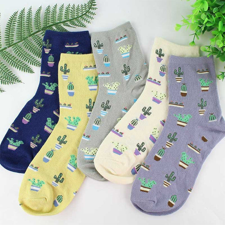 Summer Cactus Pattern Boat Flower Women Cotton Socks