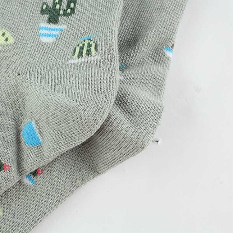 Summer Cactus Pattern Boat Flower Women Cotton Socks