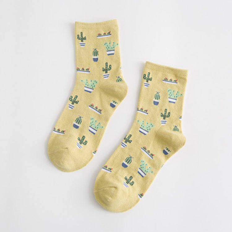 Summer Cactus Pattern Boat Flower Women Cotton Socks