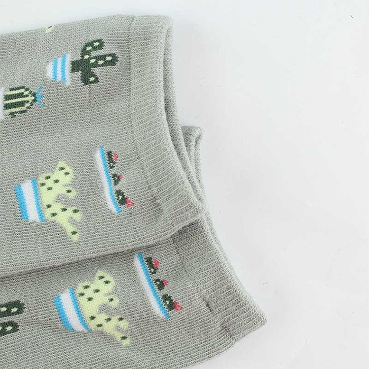 Summer Cactus Pattern Boat Flower Women Cotton Socks