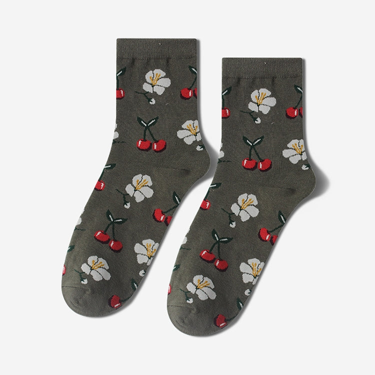 Tropical Fruit Pattern Personality Trend Tube Ladies Cotton Socks
