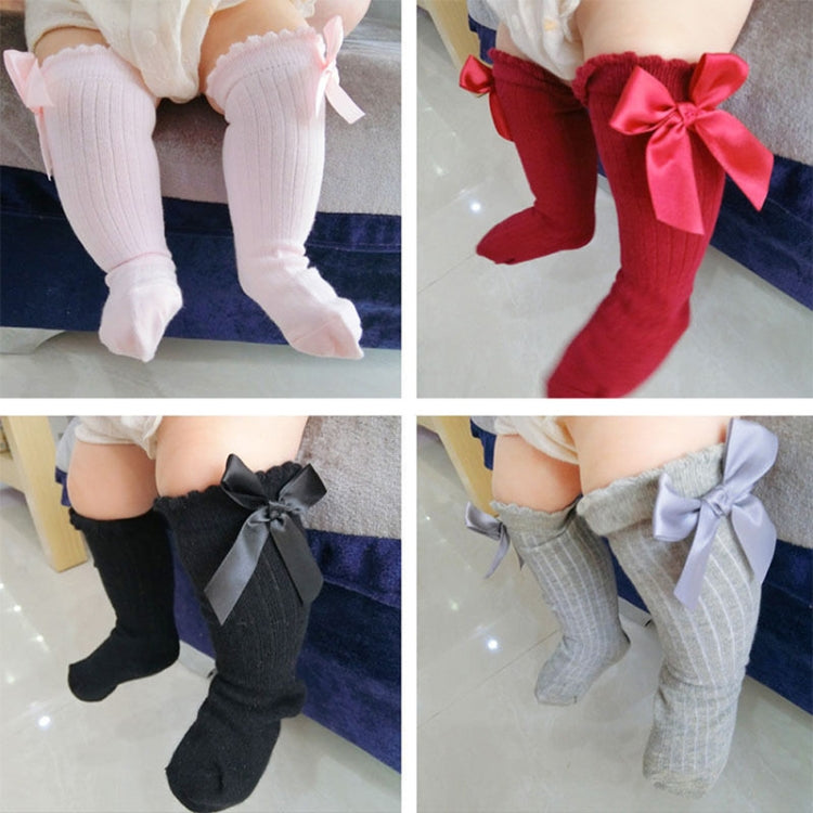 Kids Socks Toddlers Girls Big Bow Knee High Long Soft Cotton Lace baby Socks, Size:S