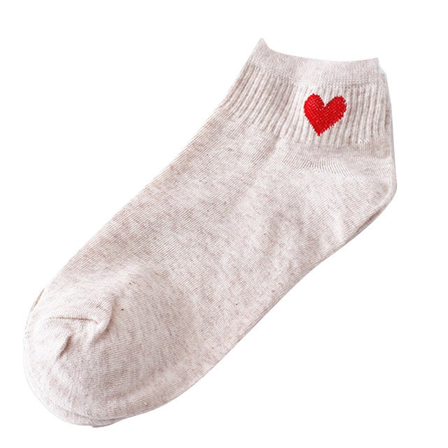 10 Pairs Cute Socks Women Red Heart Pattern Soft Breathable Cotton Socks Ankle-High Casual Comfy Socks
